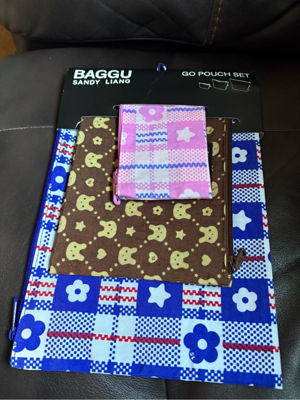Baggu sandy Liang Go Pouch Set - Blue, Brown & Pink